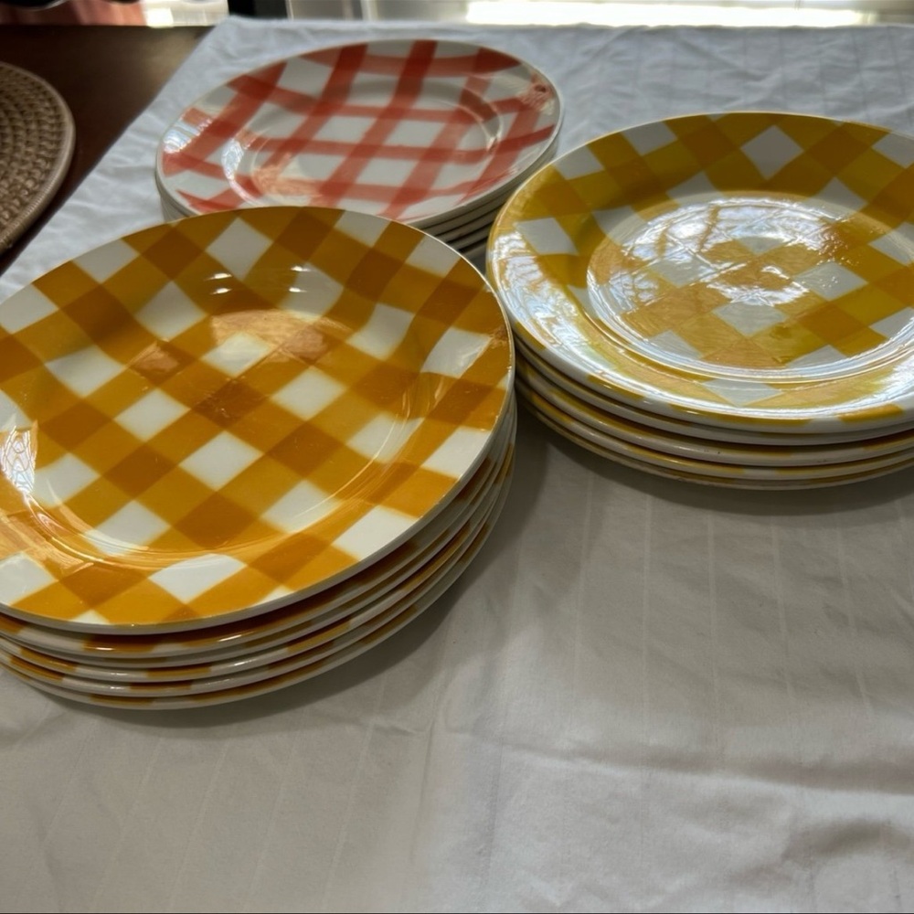 Cheerful Yellow and Red Gingham Dinnerware Set